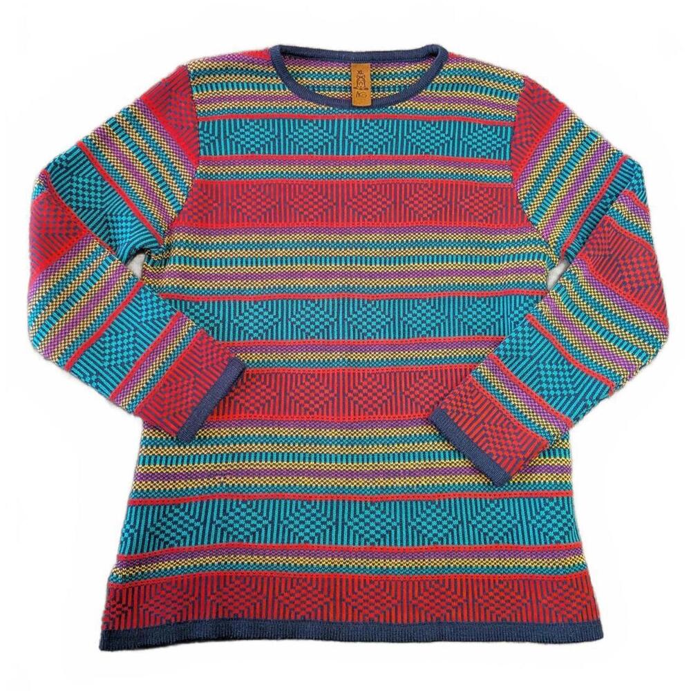 MG Rare Colorful Striped Multicolored Fair Isle Knit Pullover Sweater - XL